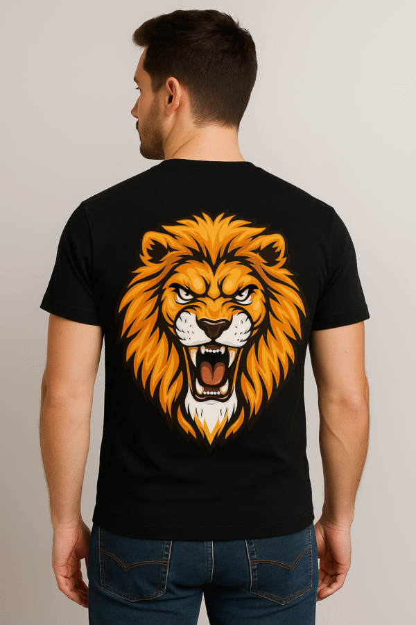 Lion Printed Black Regular Fit Tshirt